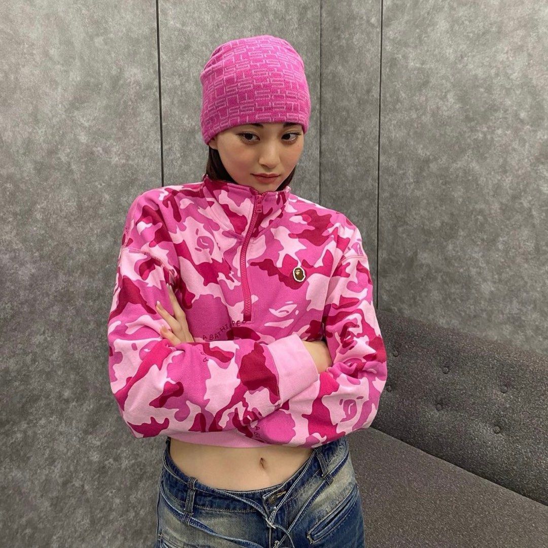 BAPE WOODLAND CAMO CROPPED HALF ZIP SWEATER Women s Fashion Tops Other Tops on Carousell