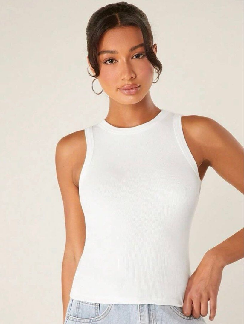 Basic white tank top Women s Fashion Tops Sleeveless on Carousell