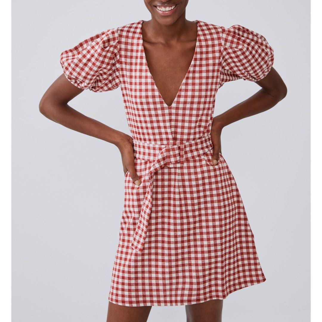 Red check dress zara best sale