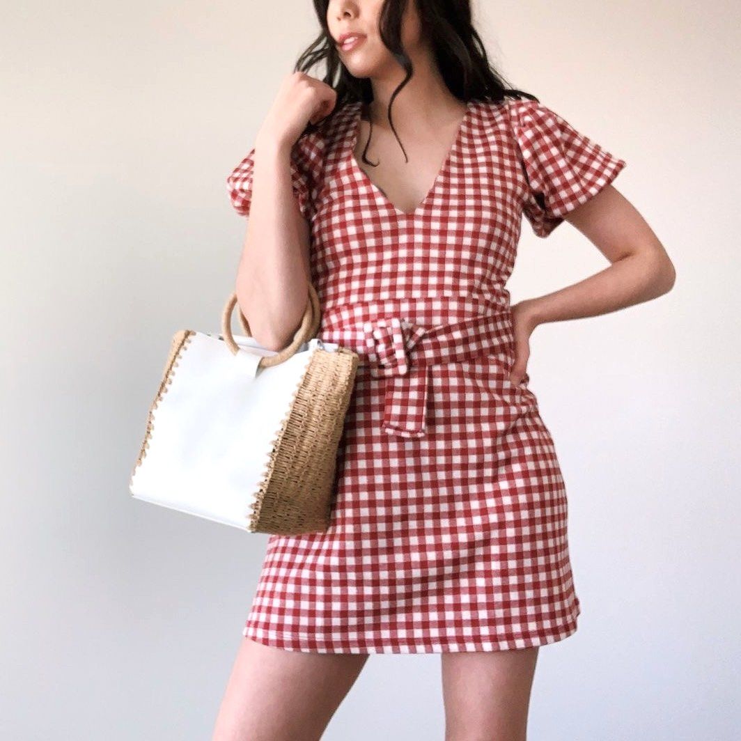 BNWT Zara Gingham Checked Dress in Red White