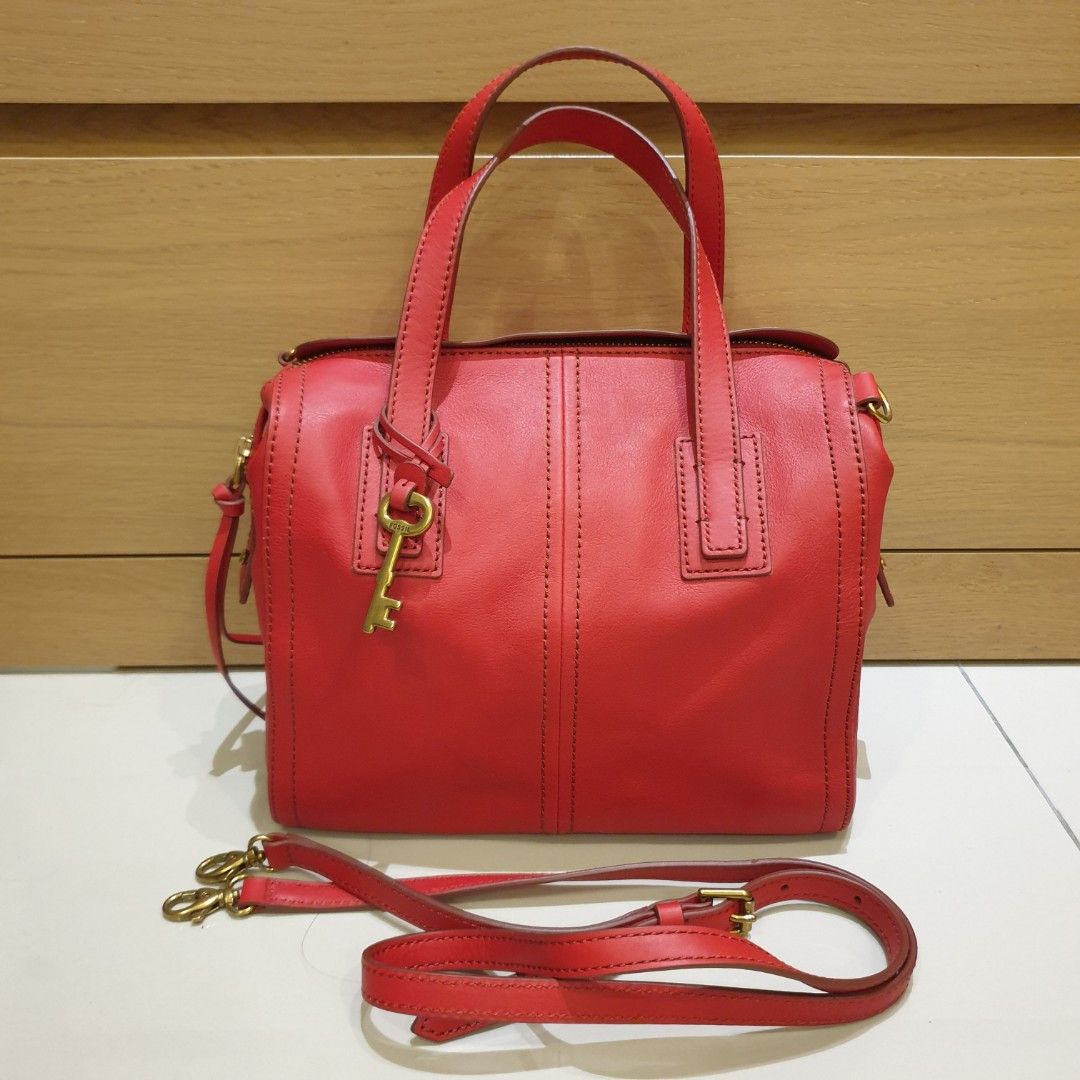 Brand New Fossil Emma Satchel in Crimson Red