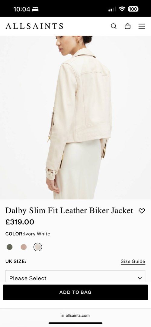 All saints shop cream leather jacket