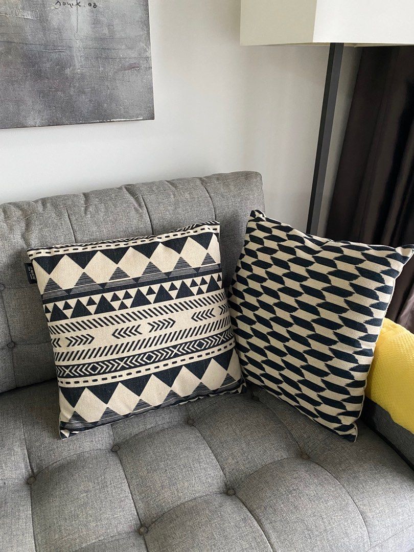 Cushions cushion covers yellow striped navy tribal aztec pattern