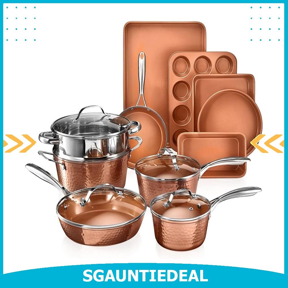 Gotham Steel Hammered Pots and Pans Set Nonstick 15 Pc Elegant Kitchen Cookware Set Bakeware
