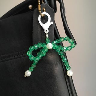 Green Coquette Bow Charms - Mini Ribbon keychain