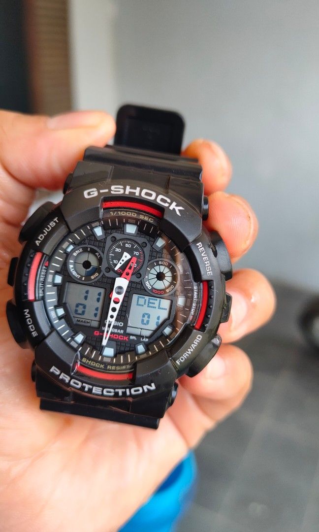 G Shock GA 100 1A4 Hitam merah Lengkap Box Fesyen Pria Jam