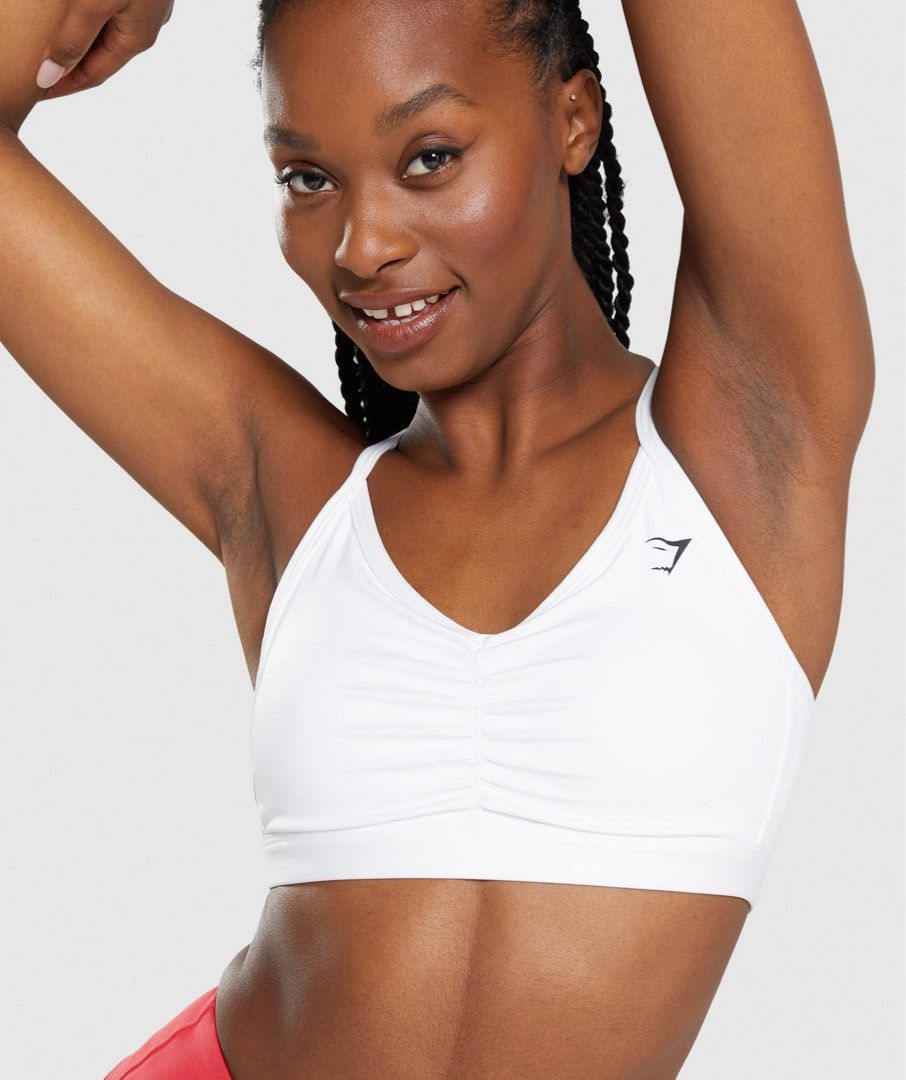 gymshark ruched sports bra white xs, Women's Fashion, Activewear