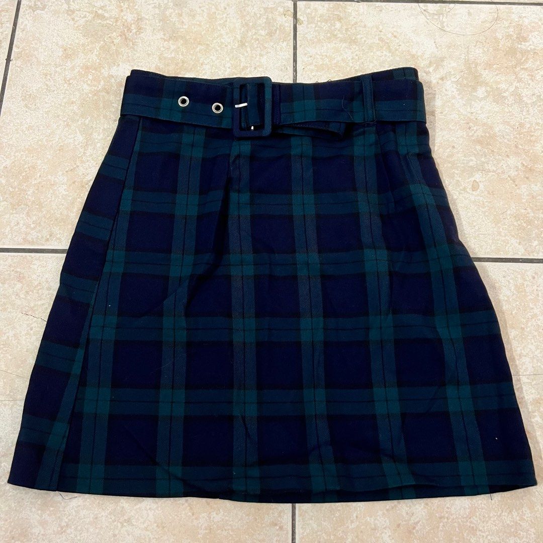 Green plaid skirt top h&m