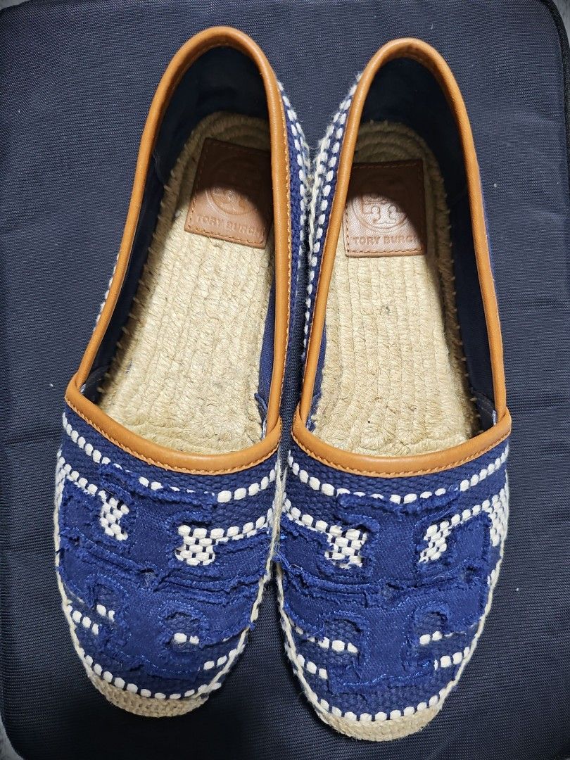 TORY BURCH Shaw Canvas Jute Espadrilles Slip On Shoes Designer Flats
