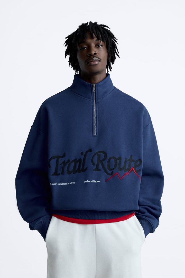 Embroidered half zip pullover discount