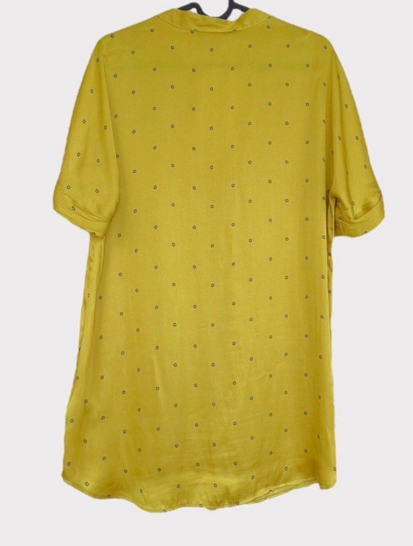 Marks Spencer M S V neck mustard yellow sun print starburst dress tunic