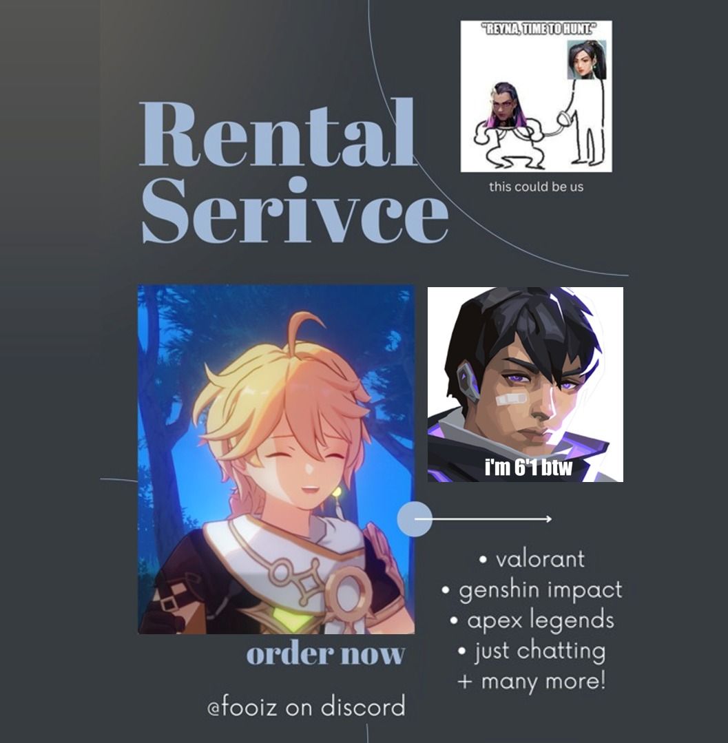 Rental IRL/In-Game Boyfriend/Companion Service (Read Description) | Rent  for IRL / Variety Games + Valorant Genshin Impact Honkai Star Rail  Phasmophobia Apex Legends League of Legends Fortnite Mobile Legends MLBB,  Services, Others