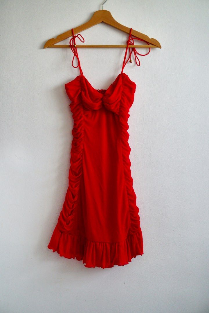 Bambi ruched mini dress red best sale