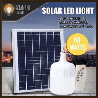 Solar bulb with separate panel and remote 60 watts