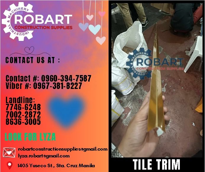Tile Trim (L Shape) (Category: Construction Tools & Equipment) located in Manila. Submitted by lyzarobart11 (Listing ID 1283454302, Image 1). Description: Tile Trim (L Shape) Color: Gold Size: 1" 𝐒𝐄𝐍𝐃 𝐔𝐒 𝐌𝐄𝐒𝐒𝐀𝐆𝐄 𝐅𝐎𝐑 𝐈𝐍𝐐𝐔𝐈𝐑𝐈𝐄𝐒 ‼️ 0 9 6 7 3 8 1 8 2 2 7 0 9 6 0 3 9 4 7 5 8 7 𝐋𝐚𝐧𝐝𝐥𝐢𝐧𝐞 𝐍𝐮𝐦𝐛𝐞𝐫𝐬: 𝟕 𝟕 𝟒 𝟔 - 𝟔 𝟐 𝟒 𝟖 / 𝟕 𝟎 𝟎 𝟐 - 𝟐 𝟖 𝟕 𝟐 / 𝟖 𝟔 𝟑 𝟔 - 𝟑 𝟎 𝟎 𝟓 𝐋𝐎𝐎𝐊 𝐅𝐎𝐑 𝐋𝐘𝐙𝐀 𝘌𝘮𝘢𝘪𝘭: 