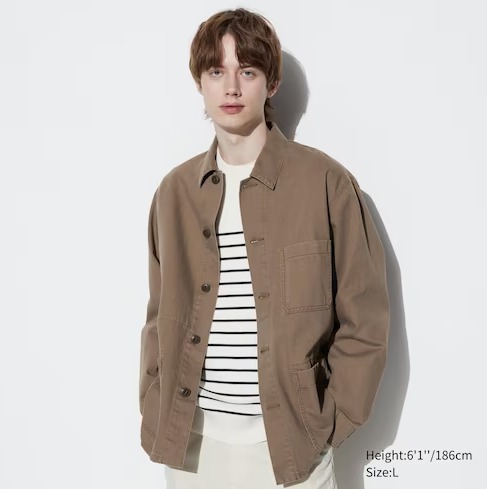 UNIQLO Utility Chore Painter Jacket Brown Khaki Size Large Men s Fashion Coats Jackets and Outerwear on Carousell