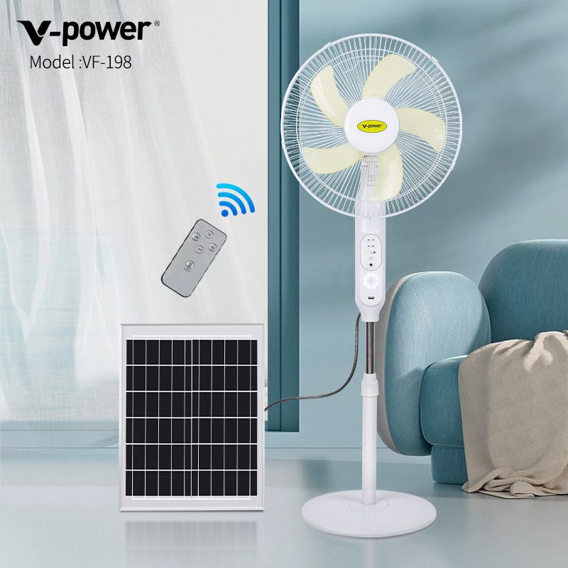 V-power VF-198 Solar fan with panel Electric Fan Rechargeable fan Built ...