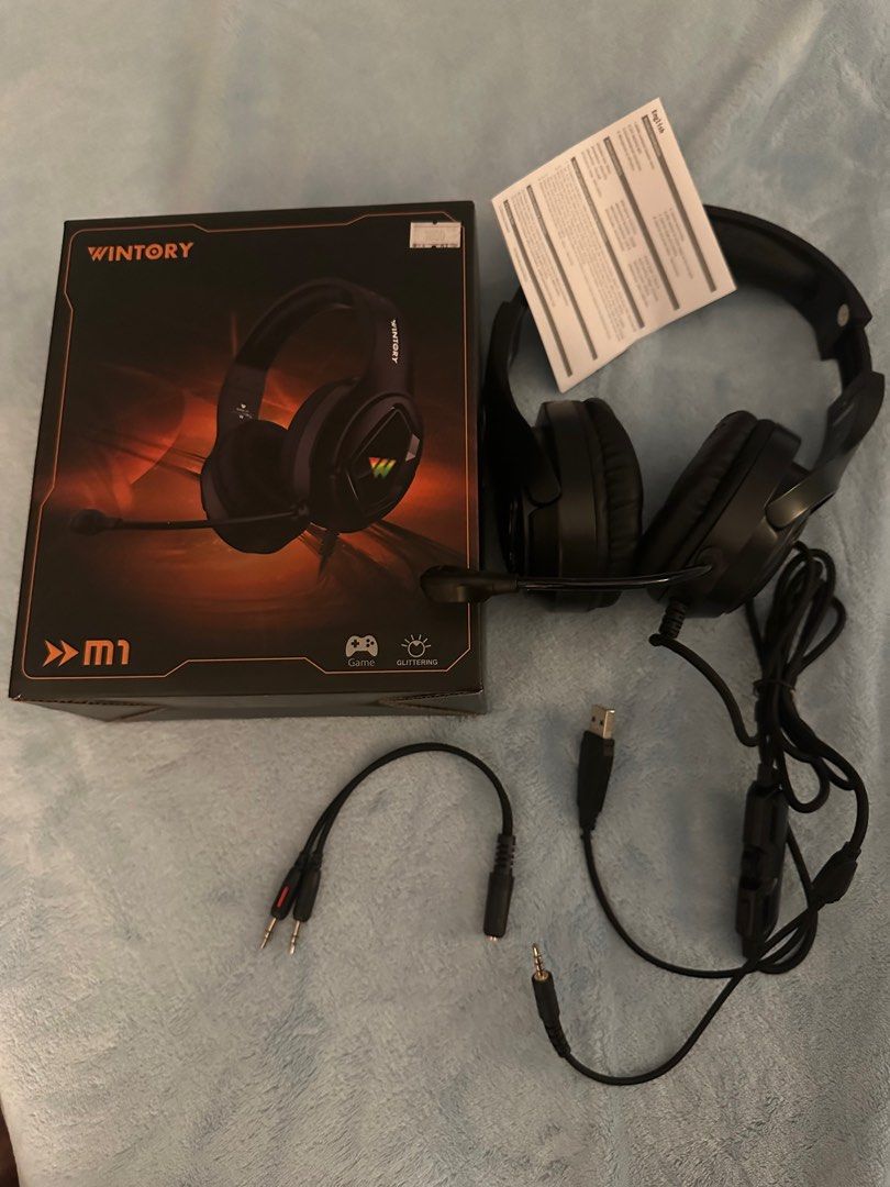Wintory M1 RGB gaming headset w/mic (Category: Headphones & Headsets) located in Quezon City. Submitted by upinmyattic (Listing ID 1251580669, Image 2). Description: Actual price: 1800, selling for only 50% Complete with box and operating manual , with extra jacks for added audio adapter, with some minor peelings on the ear cushion seen on pics( doesn’t affect quality of sound) A= **PROFESSIONAL RGB HEADPHONE WITH MIC - High Fidelity - In-line Co