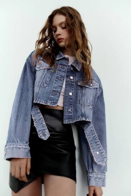 Denim cropped jacket zara sales