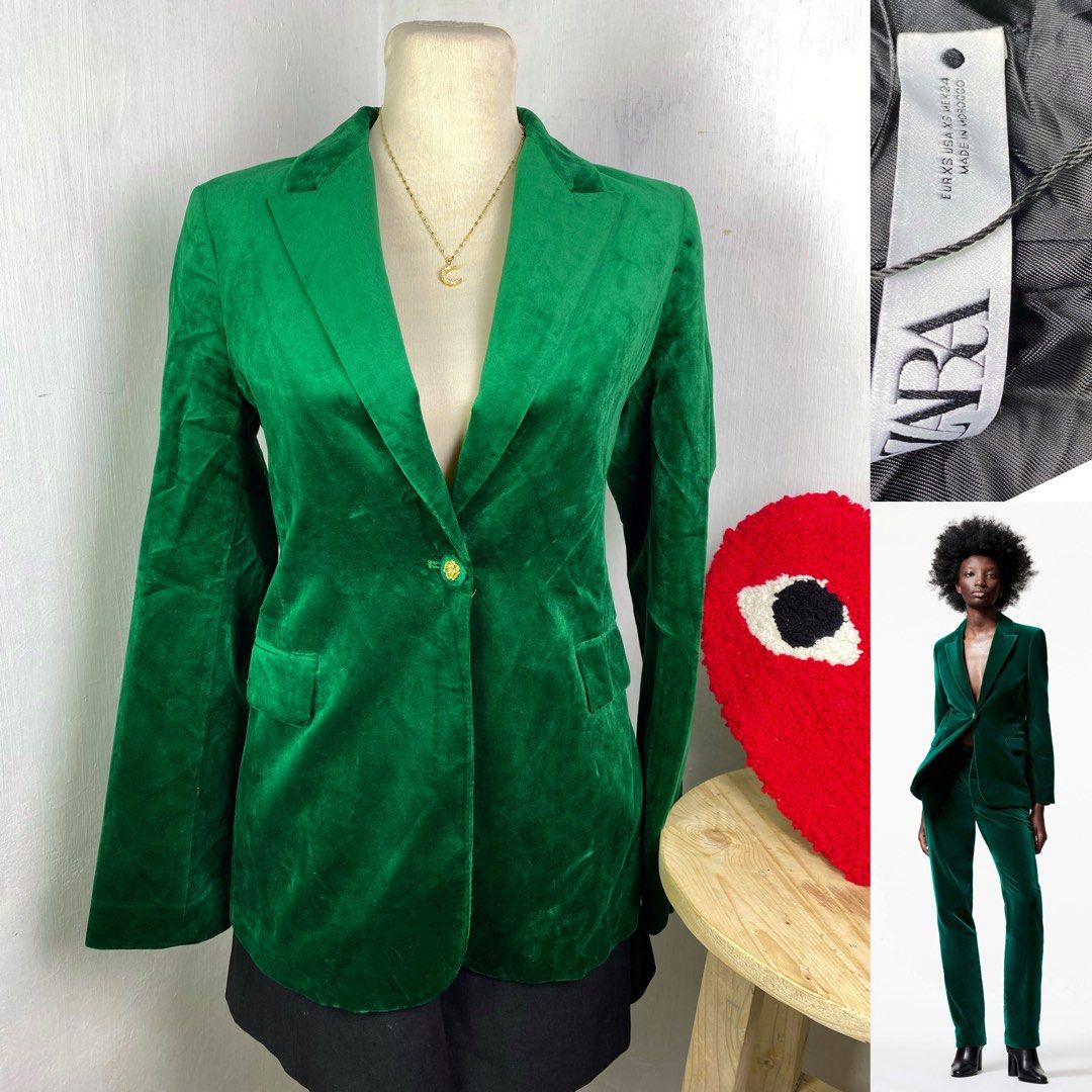 Green velvet blazer zara store