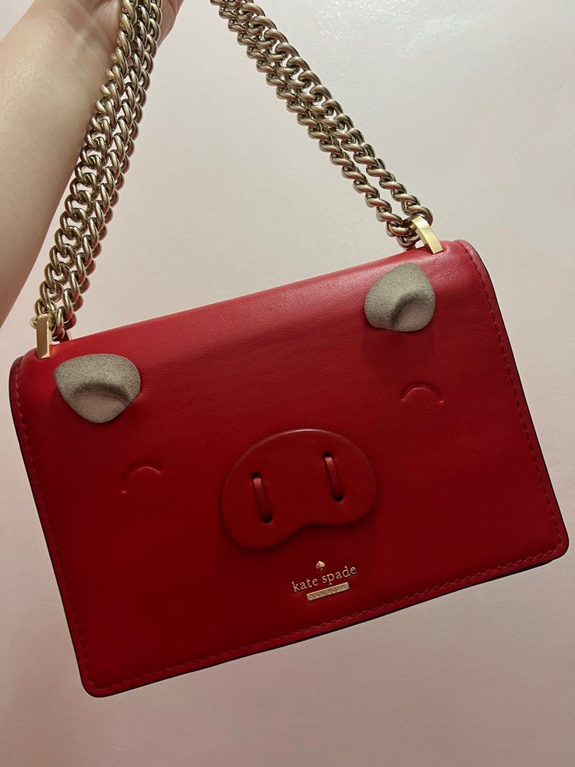 Authentic Kate Spade Pig Face Royal Red Willa Piggy Year of the Pig 2019 Limited Edition Two Way Leather Chain Bag Luxury Bags Wallets on Carousell