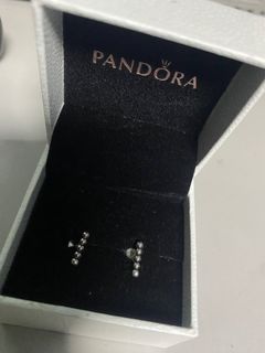 Authentic Pandora Stud Earrings Row of Beads