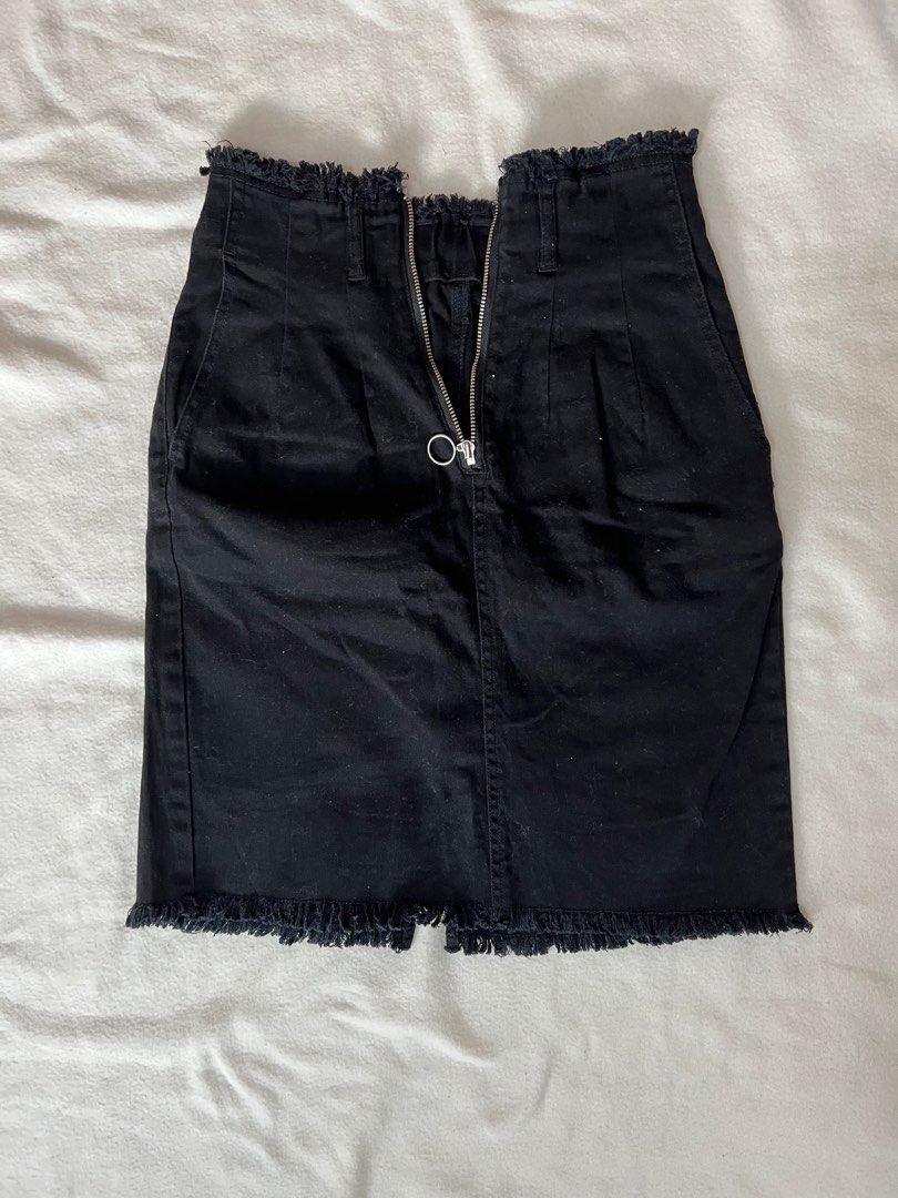 Black distressed high best sale waisted denim skirt