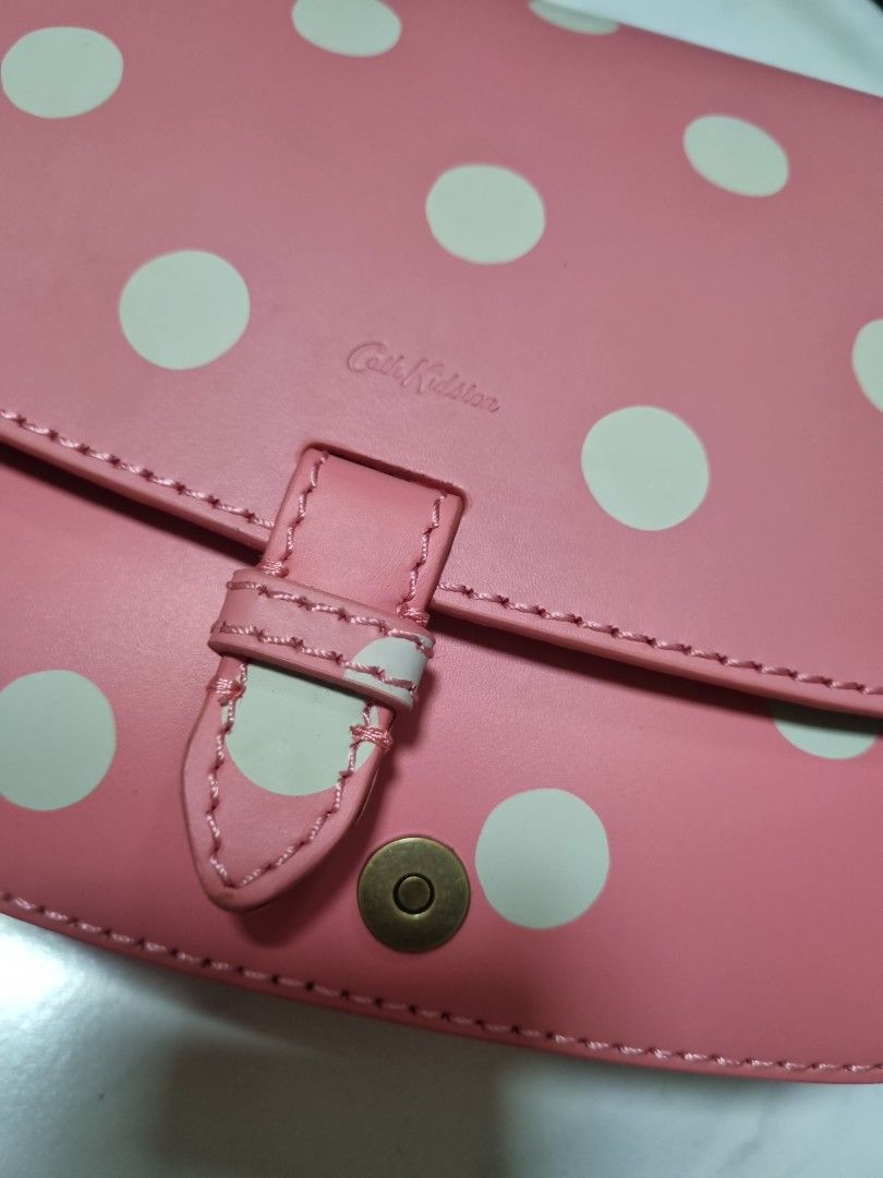 Cath Kidston leather pink polka dot sling bag Women s Fashion