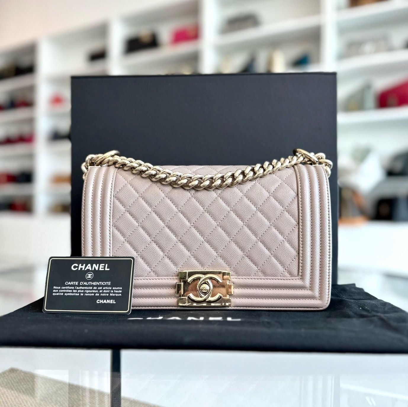 Chanel le boy grey outlet