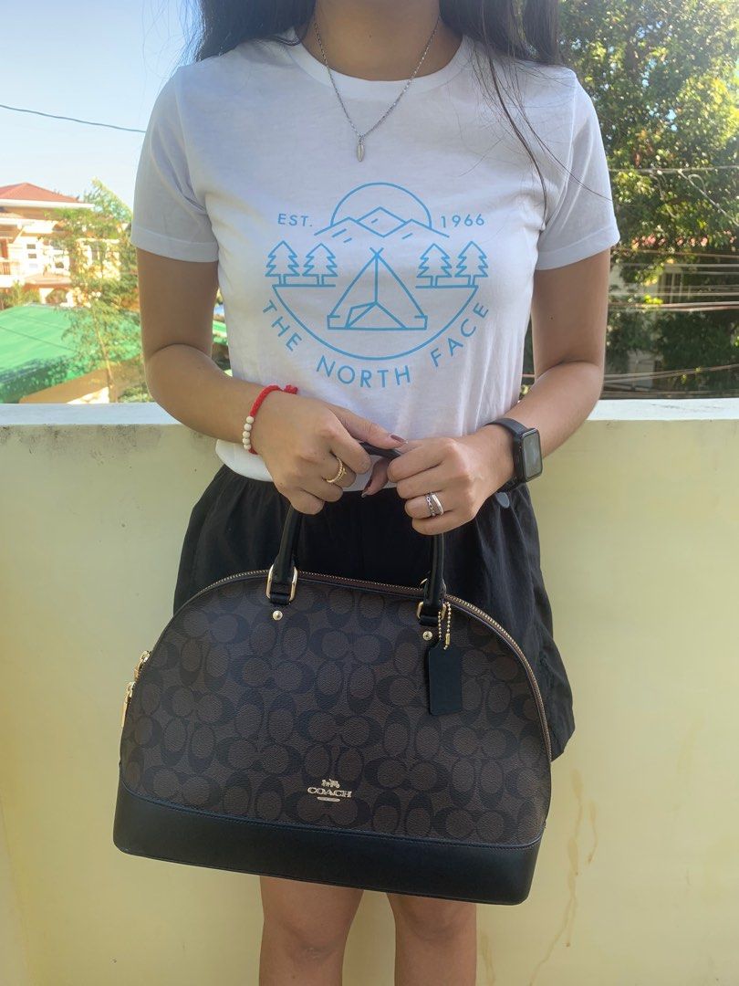 Coach Alma Large (Category: Luxury Bags & Wallets) located in Batangas. Submitted by yunamistica13 (Listing ID 1285912255, Image 2). Description: Authentic (Slightly used) Large Size With hang tag, care card, receipt Still in good condition, insides are clean, zippers are working, hardwares are still gold, the metal feet has some scratches, the major flaw is the back pocket of the bag outside, it becomes out of shape due to being stored for too l
