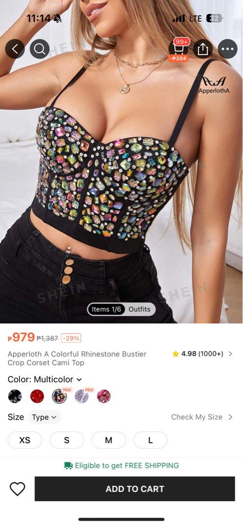 Apperloth A Rhinestone Bustier Crop Corset Cami Top