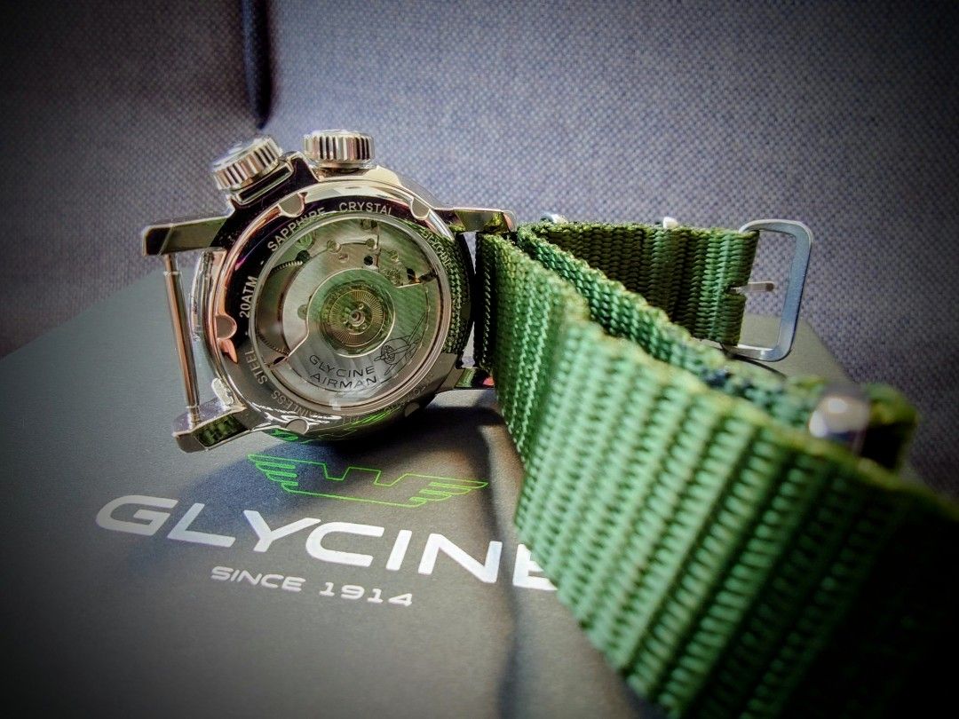 Glycine Airman 18 GMT World Timer Military Swiss Automatic Watch 3918 19