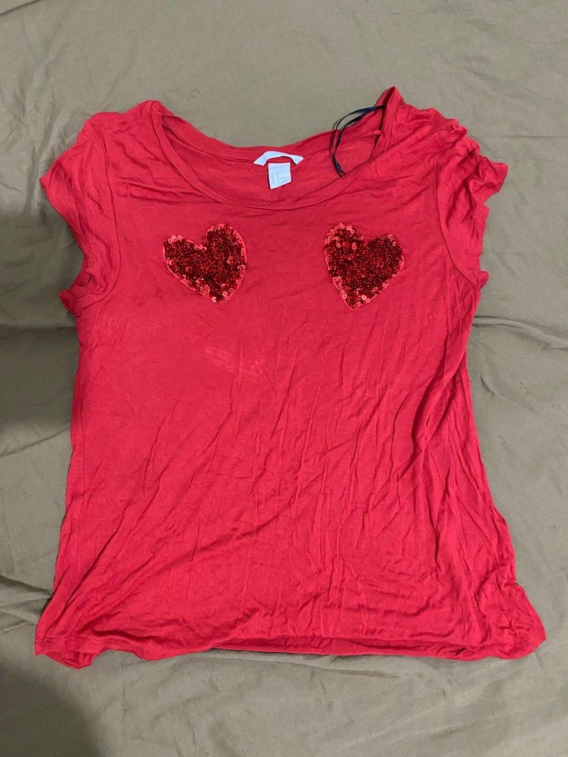 H M red hearts blouse Women s Fashion Tops Blouses on Carousell