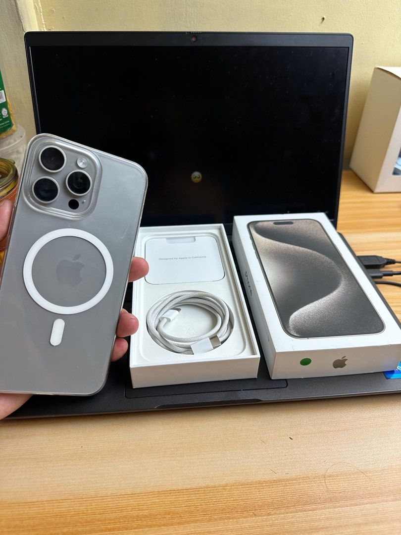 iPhone 15 Pro Max 256GB Titanium Dual Sim Hk Variant (Category: iPhone 15 Series) located in Mandaluyong City. Submitted by jasonjimenez (Listing ID 1285855862, Image 2). Description: iPhone 15 Pro Max 256GB Titanium Factory Unlocked Dual sim Hk Variant No issues Complete Package Free case Apple warranty: Nov 2024 100% Battery health Sale or swap to lower unit plus cash Loc: Mandaluyong city .