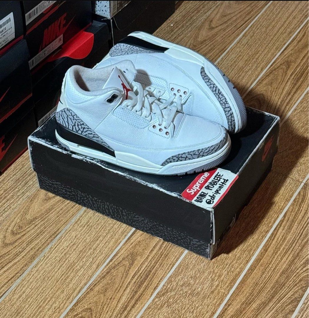 jordan 3 white cement reimagined (Category: Sneakers) located in Mandaluyong City. Submitted by dripunltd (Listing ID 1285914714, Image 1). Description: jordan 3 white cement reimagined size 9 9/10 condition 13,000 ig: @dripunltd.