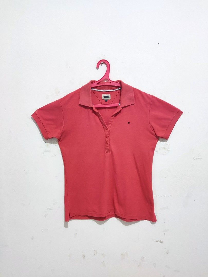 Kaos kerah Kaos polo Wanita Tommy Hilfiger Pink Tua Size XXL