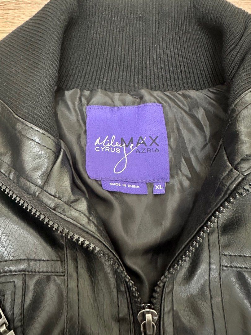 Miley Cyrus Max Azria Black Leather bomber Jacket top tee puffer