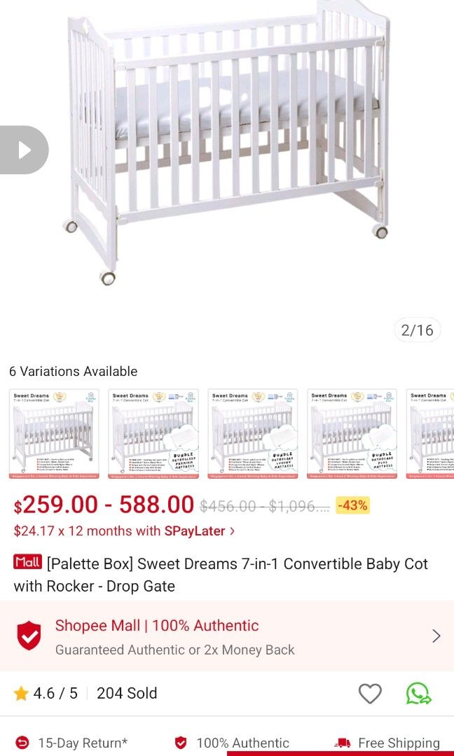 Sweet Dreams Baby Cot Convertible To Bed Palette Box Sweet Dreams