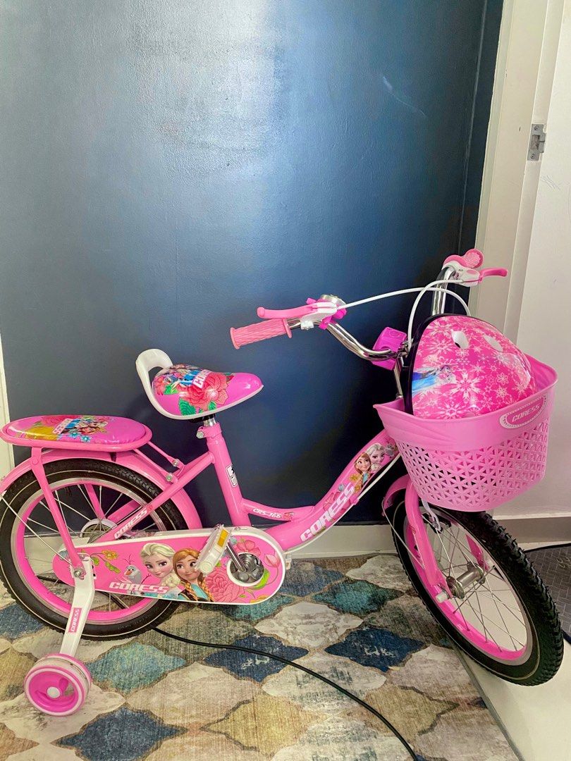 Pink frozen bicycle for girls free helmet