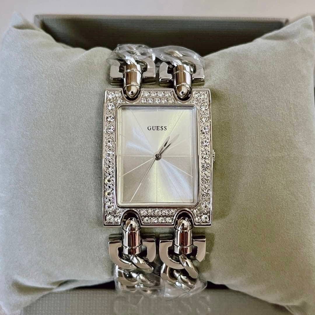 READY STOCK ORIGINAL GUESS MOD CRYSTAL SILVER DIAL SILVER