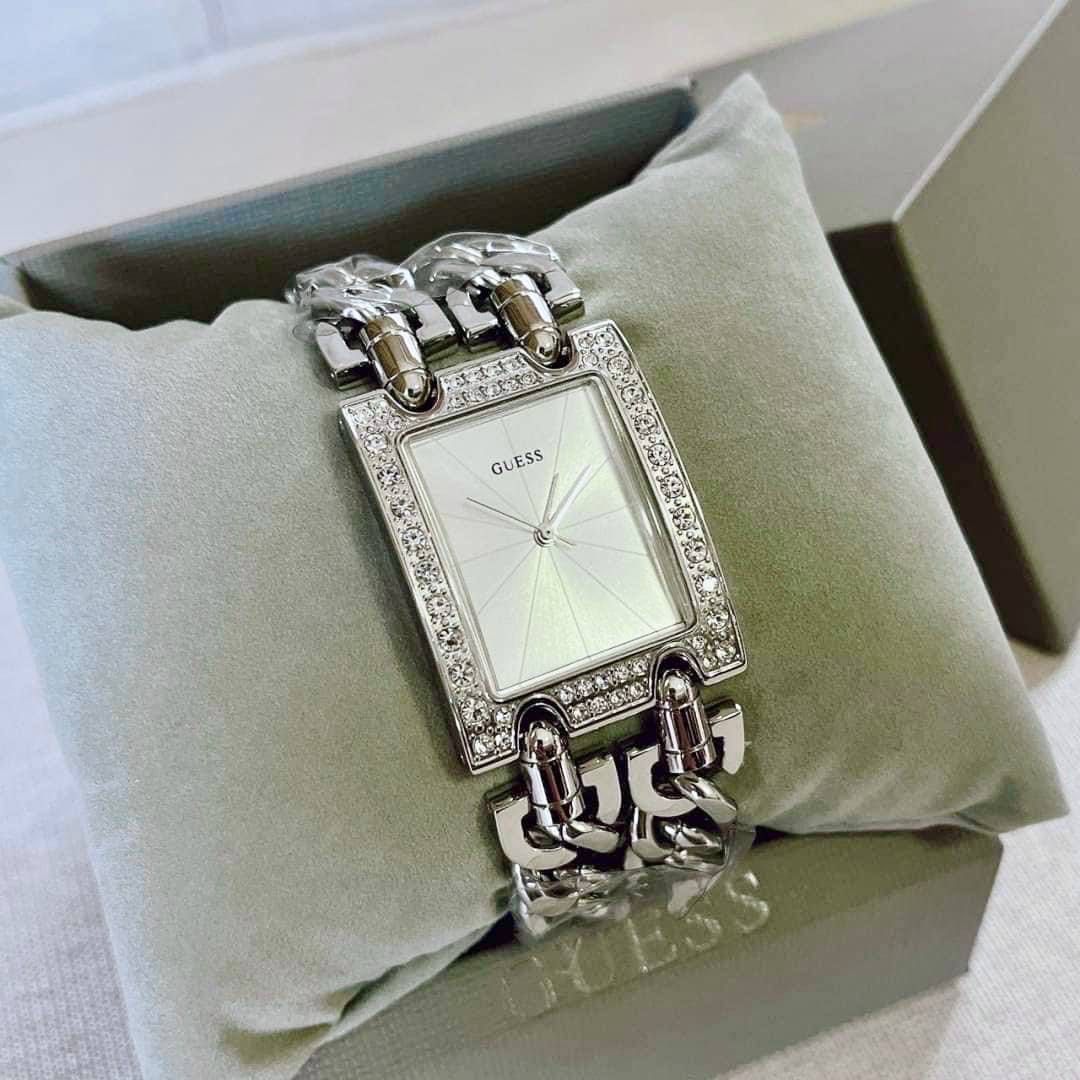 READY STOCK ORIGINAL GUESS MOD CRYSTAL SILVER DIAL SILVER