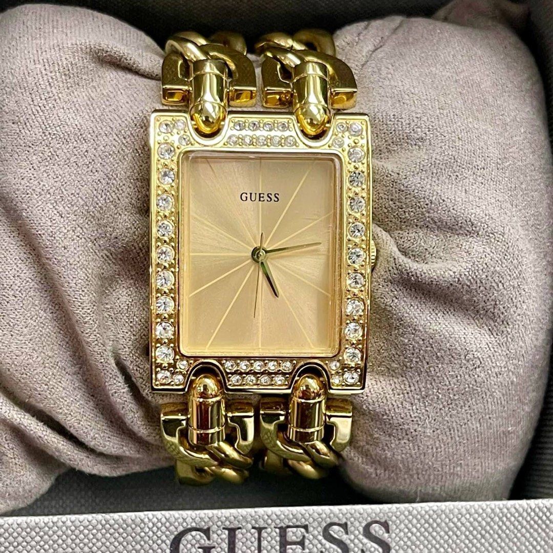 READY STOCK ORIGINAL GUESS MOD CRYSTAL CHAMPAGNE DIAL GOLD