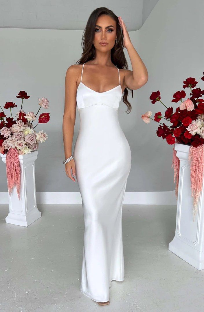 BabyBoo Malika White Self Tie Backless Maxi Dress Date Night Prom, Women's  Fashion, Dresses & Sets, Dresses on Carousell