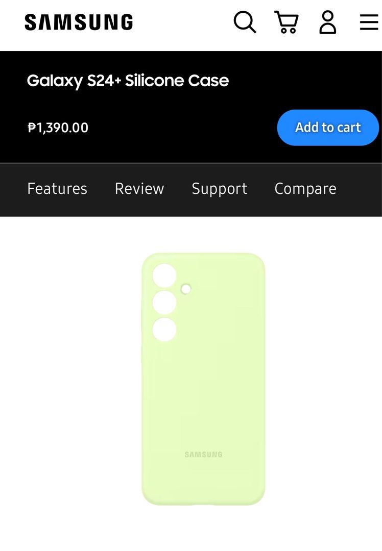 Samsung S24 Plus Case (Category: Cases & Sleeves) located in Pasig City. Submitted by marie.8 (Listing ID 1285912595, Image 3). Description: Samsung S24+ Case Color: Lime Brand new and never been used Bought from Samsung RFS: Used a clear case instead.