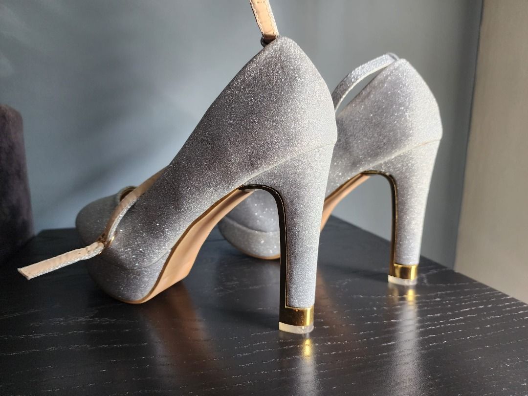 Cheap silver cheap glitter heels