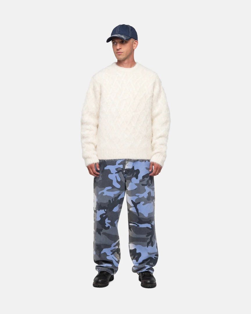 STUSSY FUZZY LATTICE CREW SWEATER 羊駝毛毛衣M號, 他的時尚, 上身及