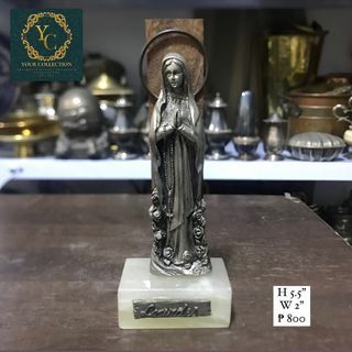Vintage Pewter and stone image of Our Lady Of Lourdes