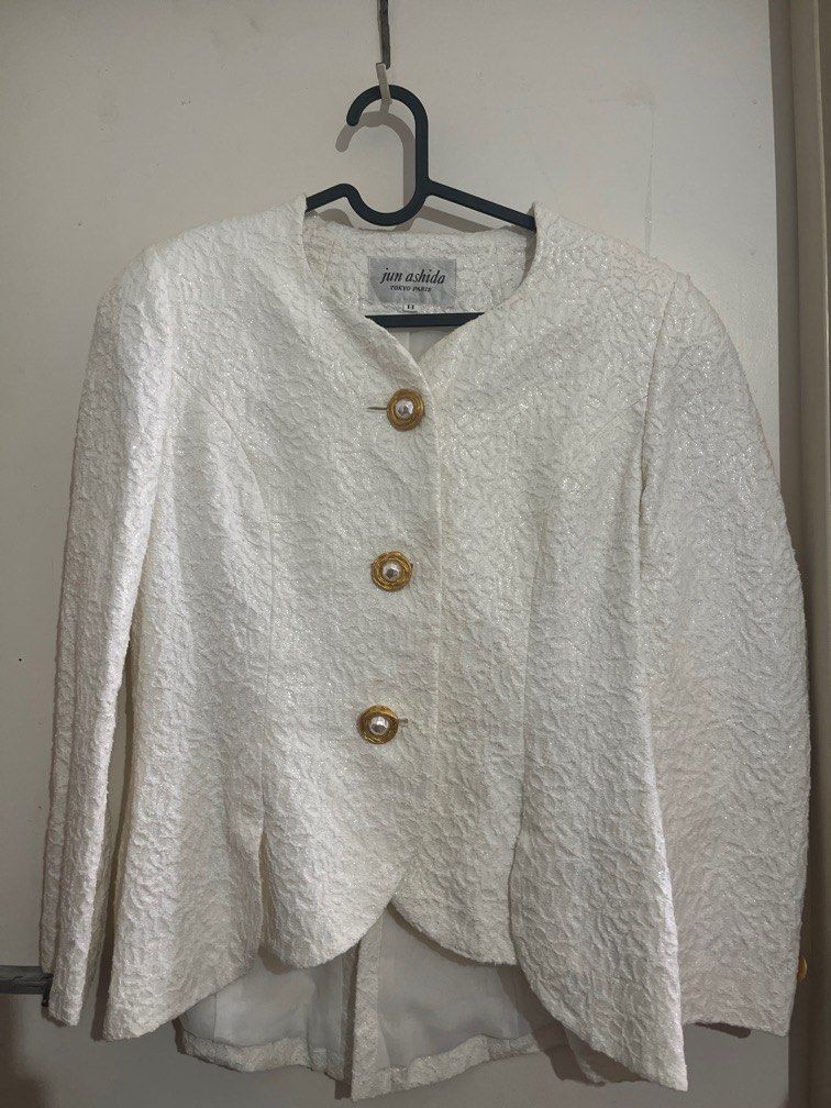 Women Vintage Tweed Blazer With Button Detailing