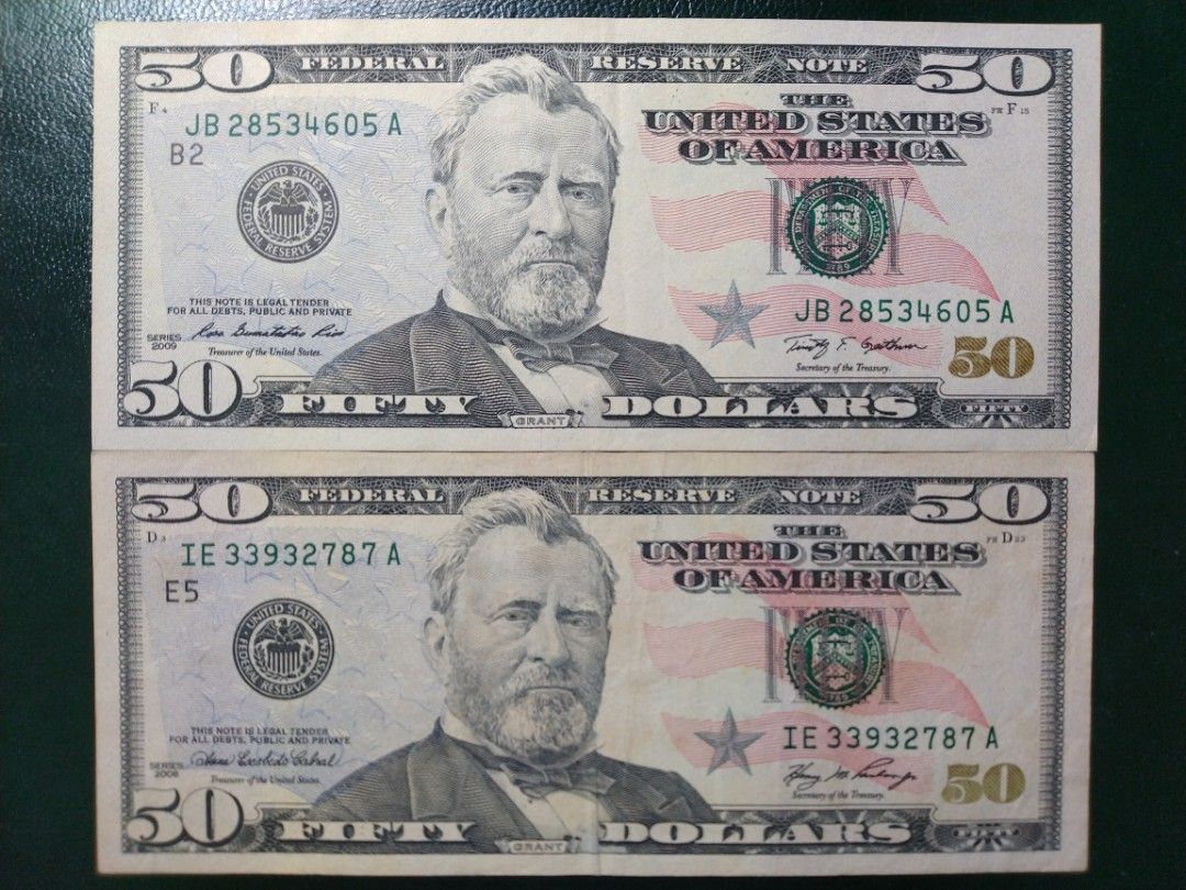 五十元美鈔| 2009 2006 早期美國五十元鈔美金美鈔舊鈔紙鈔鈔票紙幣50元United States fifty-dollar bill  grant 有凹折| 高雄可自取,