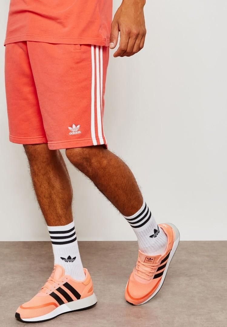 adidas Originals 3 Stripe Jersey Shorts In Orange Red S Men s